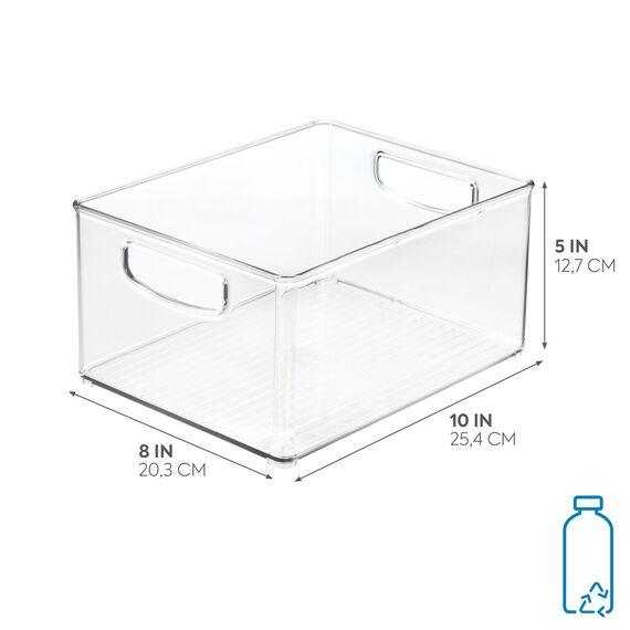 iDesign,63898,Aufbewahrungsbox AA8für dieKüche, großer &tiefer Küchen Organizer aus Kunststoff,offene Kühlschrankbox mit Griffen, durchsichtig, 25,5 cm x 20,25 cm x 12,75 cm (Packung mit 4)