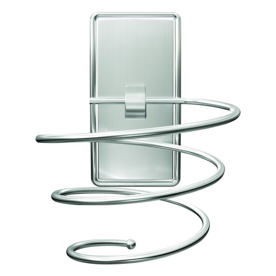 Command Haartrocknerhalter für das Bad, Satin Nickel, wasserbeständige Klebestreifen - 1 Haartrocknerhalter und 2 große Streifen – Befestigen ohne Beschädigungen