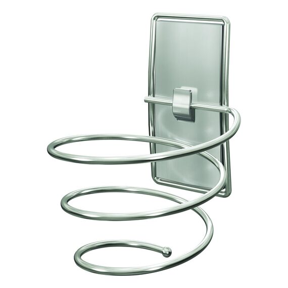 Command Haartrocknerhalter für das Bad, Satin Nickel, wasserbeständige Klebestreifen - 1 Haartrocknerhalter und 2 große Streifen – Befestigen ohne Beschädigungen