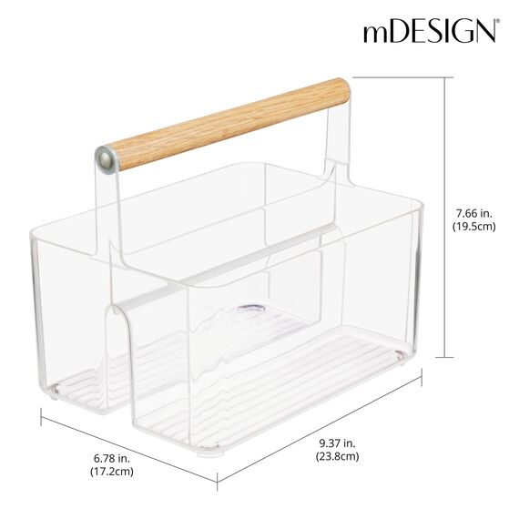 mDesign Badezimmer Aufbewahrungsbox – praktischer Korb mit Griff zur Kosmetikaufbewahrung – tragbarer Bad Organizer mit 2 Fächern – durchsichtig/naturfarben
