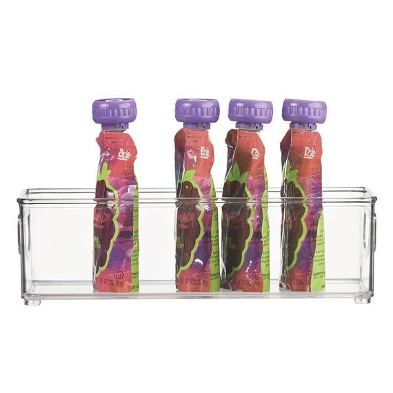 mDesign Stapelbarer Kunststoff-Lebensmittelbehälter mit Griffen für Küche, Speisekammer, Schrank, Kühlschrank, Gefrierschrank, Organizer für Obst, Joghurt, Quetschbeutel, BPA-frei, 25,4 cm lang,