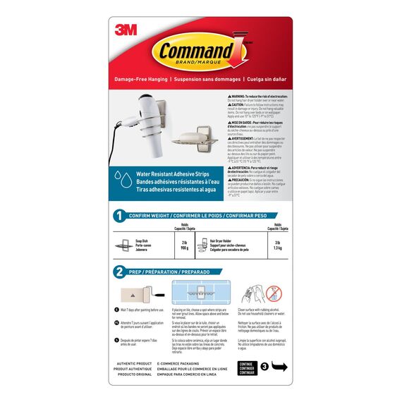 Command Haartrocknerhalter für das Bad, Satin Nickel, wasserbeständige Klebestreifen - 1 Haartrocknerhalter und 2 große Streifen – Befestigen ohne Beschädigungen
