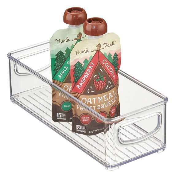 mDesign Stapelbarer Kunststoff-Lebensmittelbehälter mit Griffen für Küche, Speisekammer, Schrank, Kühlschrank, Gefrierschrank, Organizer für Obst, Joghurt, Quetschbeutel, BPA-frei, 25,4 cm lang,