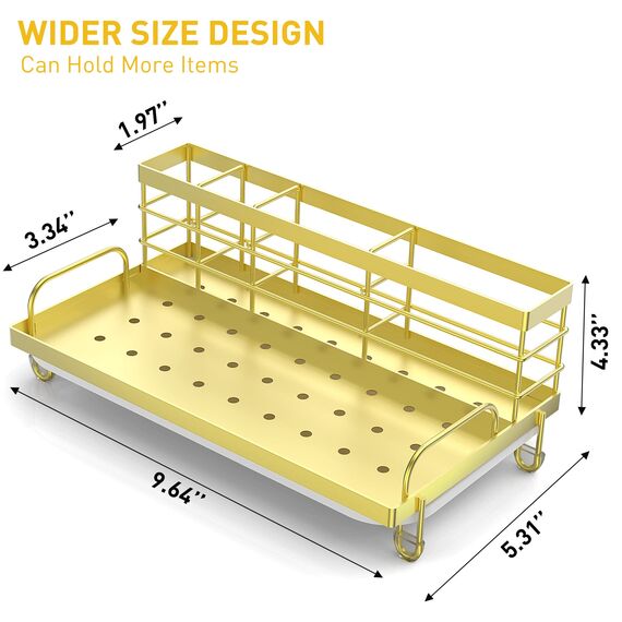 Cisily Küchenspüle-Organizer, rostfreier, rutschfester Seifenschalen-Spender, Bürste, Schwammhalter für Küchenspüle, Küchenorganisation und Aufbewahrung, Zubehör für Zuhause (Gold)