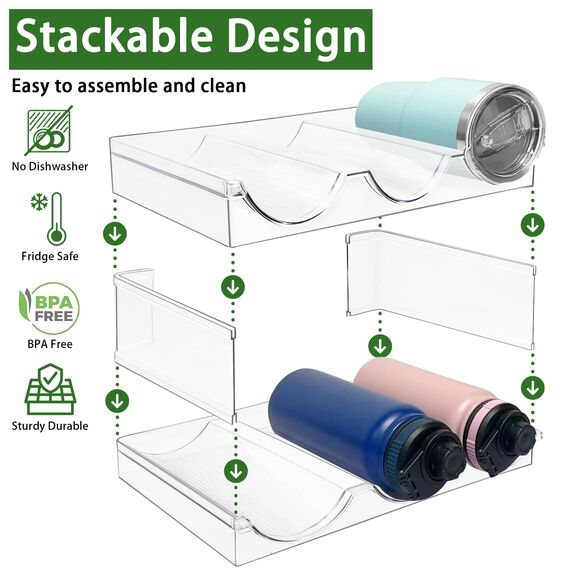 Spaclear 4 Stück Flaschenregal Stapelbar, Kunststoff Flaschenhalter für Kühlschrank, Schrank, Küchen Organizer Aufbewahrung & Organisation, Wein Trinkflasche Flaschen Kitchen Küchenschrank Storage
