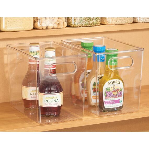 mDesign 2er-Set Aufbewahrungsbox mit Griffen – hohe Kühlschrankbox zur Lebensmittelaufbewahrung – Ablage aus Kunststoff für den Küchen- oder Kühlschrank – durchsichtig