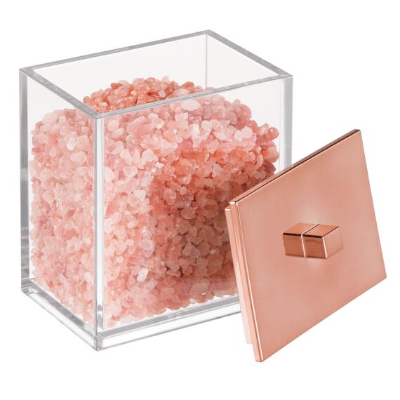 mDesign 2er-Set Wattepad Spender und Wattestäbchen Behälter – modernes Aufbewahrungsglas mit praktischem Deckel – Bad Accessoire aus Kunststoff für Kosmetik- und Pflegeprodukte – durchsichtig/roségold