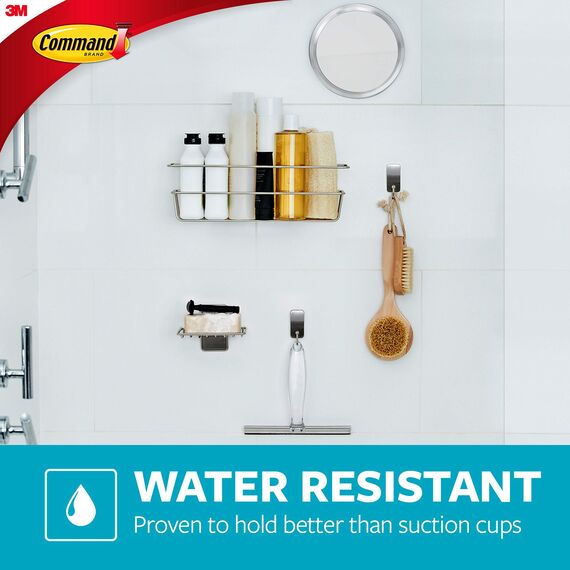 Command Bad- und Duschabzieher, Rostfreier Edelstahl und Nickel Satiniert, 1 Abzieher und 1 kleiner Edelstahlhaken, 2 wasserabweisenden Streifen/ kleine, Farbe: Silber