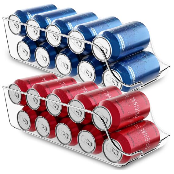 KICHLY Dosen Organizer für Speisekammer (2er-Pack) - Dosenhalter Kühlschrank - stapelbar & platzsparend - Spender für Getränkedosen Vorratskammer, Kühlschrank & Gefrierschrank (Clear)