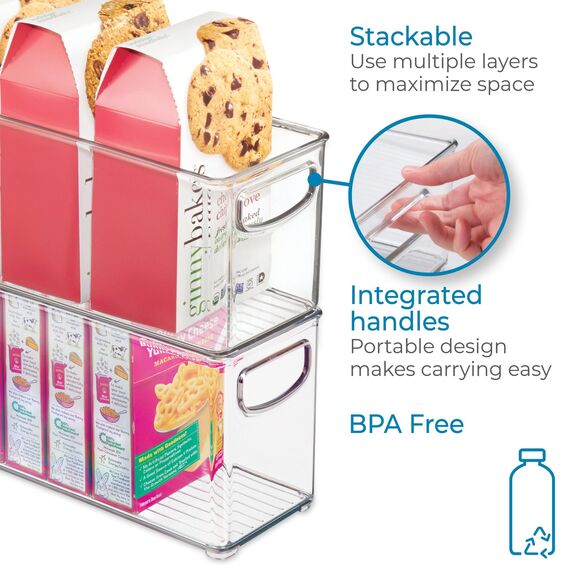 InterDesign iDesign bac rangement frigo, petite boîte alimentaire spacieuse en plastique, boîte conservation alimentaire à poignées, transparent, Durchsichtig (Packung mit 4)