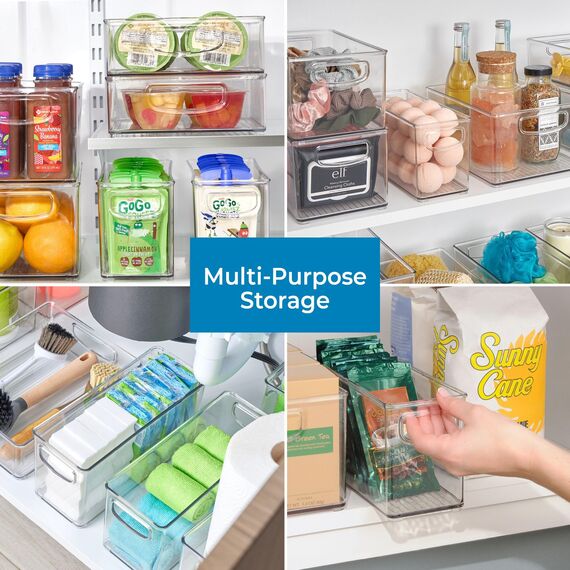 InterDesign iDesign bac rangement frigo, petite boîte alimentaire spacieuse en plastique, boîte conservation alimentaire à poignées, transparent, Durchsichtig (Packung mit 4)