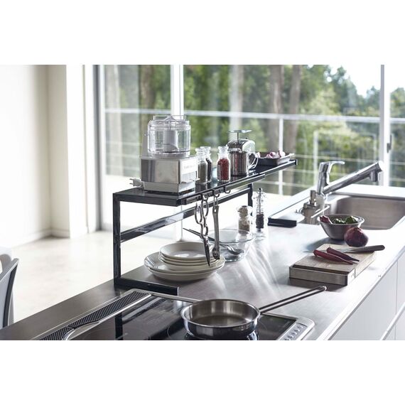 Yamazaki 4481 Tower Ausziehbares Küchenregal, schwarz, Stahl, minimalistisch, 54～92 x 22.5 x 25 cm