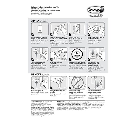 Command Bad- und Duschabzieher, Rostfreier Edelstahl und Nickel Satiniert, 1 Abzieher und 1 kleiner Edelstahlhaken, 2 wasserabweisenden Streifen/ kleine, Farbe: Silber