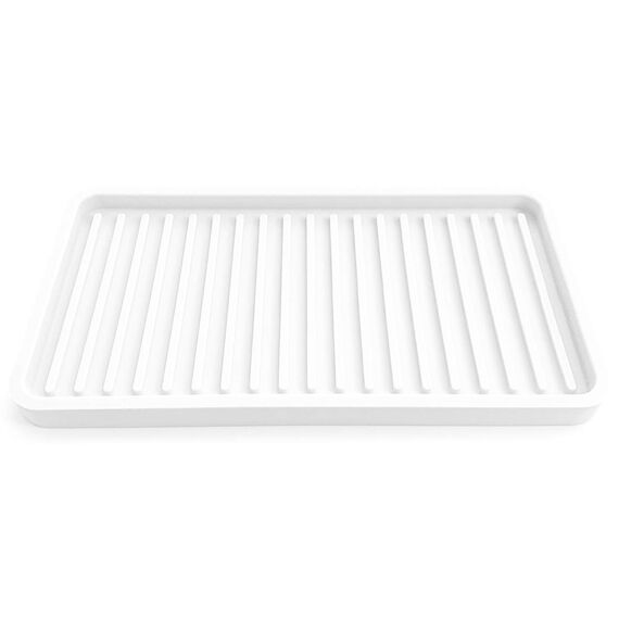 Happitasa Silikon-Küchenspüle, Schwammhalter und Arbeitsplattenschutz | gerade Linien Stil (weiß, 25,4 x 13,3 cm)