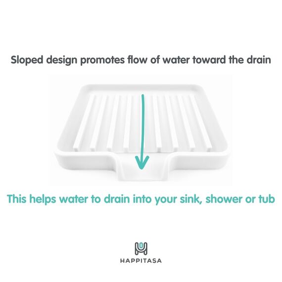 Happitasa Silikon-Seifenschale und Schwammhalter mit Abflussbehälter, Weiß, 13 x 10 cm, 2 Stück