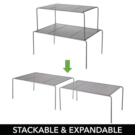 mDesign Regaleinsatz für Küchenschrank – praktische Geschirrablage aus Metall für mehr Abstellfläche – Schrankeinsatz zum Ausziehen – grau