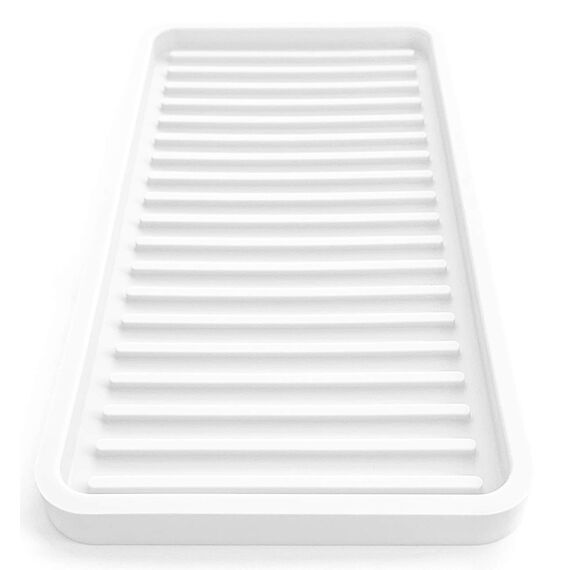 Happitasa Silikon-Küchenspüle, Schwammhalter und Arbeitsplattenschutz | gerade Linien Stil (weiß, 25,4 x 13,3 cm)