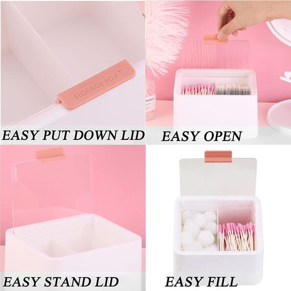 Tecbeauty Qtips Halter – Großer Wattestäbchen-Spender, Badezimmer-Behälter, Aufbewahrungsbehälter, Scharnierdeckel, Weiß, 2 Stück