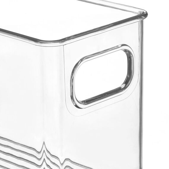 mDesign Stapelbare Aufbewahrungsbehälter für Küche, Speisekammer, Kühlschrank oder Gefrierschrank, mit Griffen, Organizer Obst, Joghurt, Snacks, Pasta, BPA-frei, 40,6 cm lang, 4 Stück – transparent