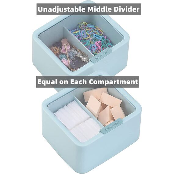 Tecbeauty Großer Qtips Halter – 2 Gitter separater Wattestäbchenspender Badezimmer Organizer Behälter mit Scharnierdeckel für Wattebälle, Wattepads, Blau