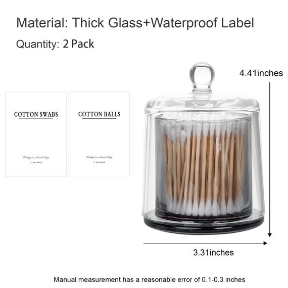 rejomiik Qtip Halter Apothekergläser aus dickem Glas mit Deckel für Badezimmerzubehör, Kosmetik-Organizer und Make-up-Aufbewahrung für Wattebällchen, Tupfer, Make-up-Schwämme, Süßigkeiten, Schmuck,