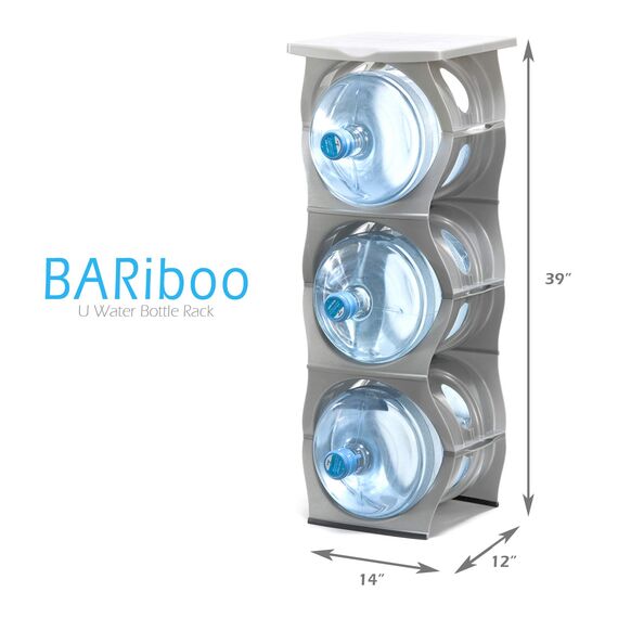 Bariboo Stapelbares Wasserflaschen-Aufbewahrungsregal, beste Wasserkrüge, 1,8 l, Krughalter für Küche, Schrank und Büro, verstärktes Polypropylen (Silber, 3 Plus Regal)