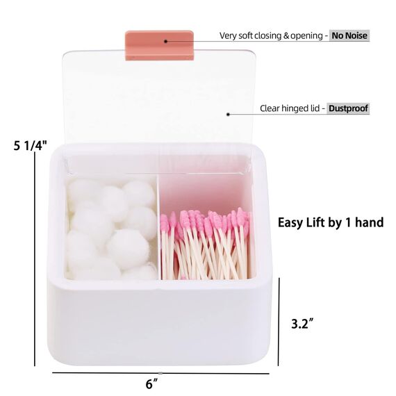 Tecbeauty Qtips Halter – Mittelteiler, Wattepads, Aufbewahrungsspender, Badezimmer-Organizer mit transparenten Scharnierdeckeln für Wattestäbchen, rund, Weiß und Blau, 2 Stück