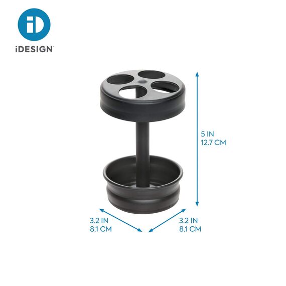 iDesign Zahnbürstenhalter aus Metall – Badezimmer-Becher für die Organisation des Badezimmers, The Olivia Collection – 8,3 x 8,3 x 12,7 cm, Mattschwarz
