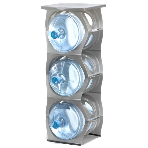 Bariboo Stapelbares Wasserflaschen-Aufbewahrungsregal, beste Wasserkrüge, 1,8 l, Krughalter für Küche, Schrank und Büro, verstärktes Polypropylen (Silber, 3 Plus Regal)