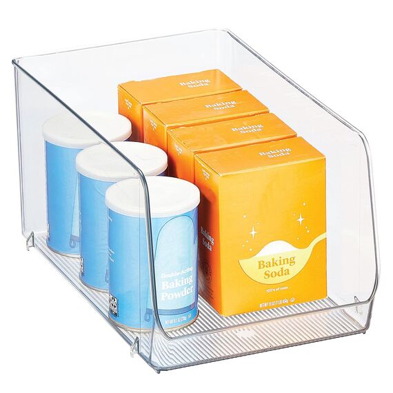 mDesign stapelbare Aufbewahrungsbox für Lebensmittel – Küchen Ablage mit offener Vorderseite für Kühlschrank, Schrankfach oder Gefriertruhe – Kühlschrankbox aus Kunststoff – 2er-Set – durchsichtig