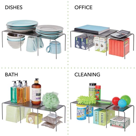 mDesign Regaleinsatz für Küchenschrank – praktische Geschirrablage aus Metall für mehr Abstellfläche – Schrankeinsatz zum Ausziehen – grau