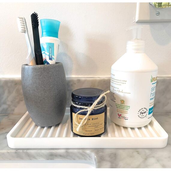 Happitasa Silikon-Küchenspüle, Schwammhalter und Arbeitsplattenschutz | gerade Linien Stil (weiß, 25,4 x 13,3 cm)