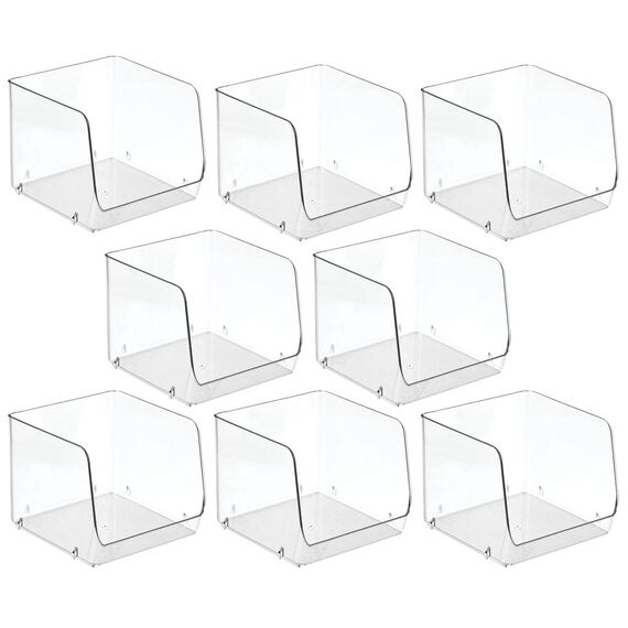 mDesign 8er-Set Aufbewahrungsbox für den Küchenschrank oder die Vorratskammer – stapelbare Küchen Ablage aus Kunststoff – großer Stapelbehälter für Küche, Bad oder Schlafzimmer – durchsichtig