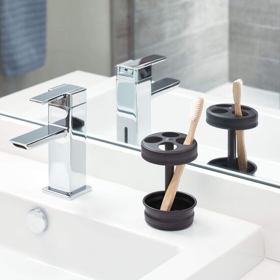 iDesign Zahnbürstenhalter aus Metall – Badezimmer-Becher für die Organisation des Badezimmers, The Olivia Collection – 8,3 x 8,3 x 12,7 cm, Mattschwarz