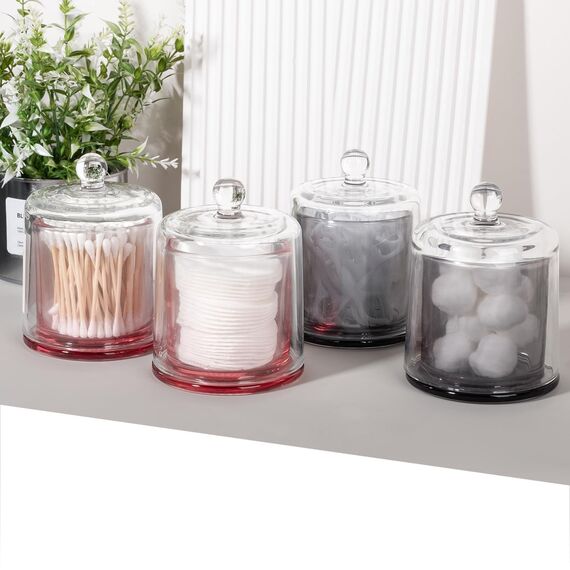 rejomiik Qtip Halter Apothekergläser aus dickem Glas mit Deckel für Badezimmerzubehör, Kosmetik-Organizer und Make-up-Aufbewahrung für Wattebällchen, Tupfer, Make-up-Schwämme, Süßigkeiten, Schmuck,