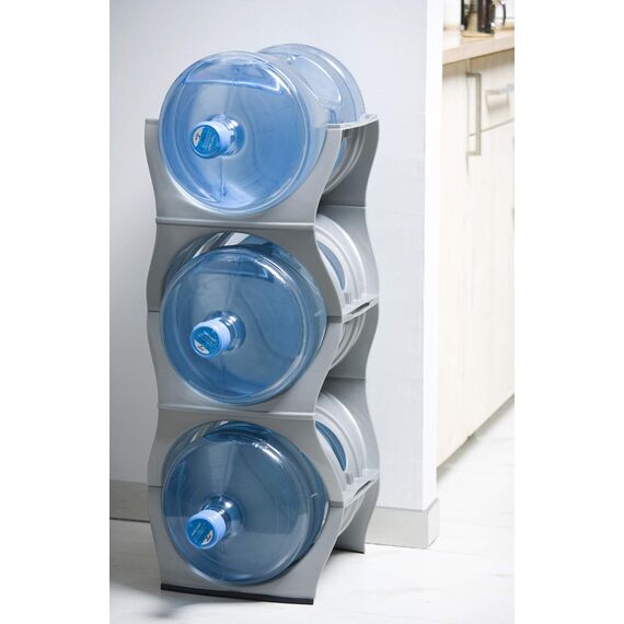 Bariboo Stapelbares Wasserflaschen-Aufbewahrungsregal, beste Wasserkrüge, 1,8 l, Krughalter für Küche, Schrank und Büro, verstärktes Polypropylen (Silber, 3 ohne Regal)