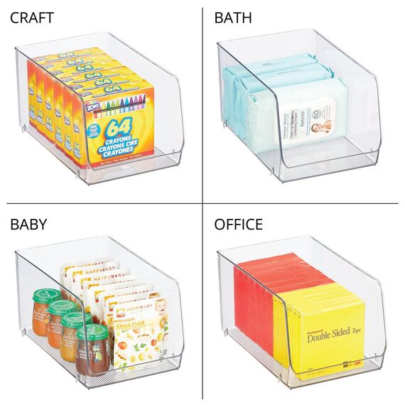 mDesign stapelbare Aufbewahrungsbox für Lebensmittel – Küchen Ablage mit offener Vorderseite für Kühlschrank, Schrankfach oder Gefriertruhe – Kühlschrankbox aus Kunststoff – 2er-Set – durchsichtig