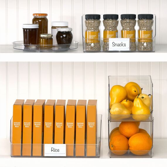 mDesign stapelbare Aufbewahrungsbox für Lebensmittel – Küchen Ablage mit offener Vorderseite für Kühlschrank, Schrankfach oder Gefriertruhe – Kühlschrankbox aus Kunststoff – 2er-Set – durchsichtig