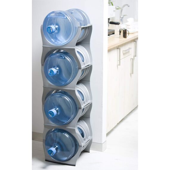 Bariboo Stapelbares Wasserflaschen-Aufbewahrungsregal, beste Wasserkrüge, 1,8 l, Krughalter für Küche, Schrank und Büro, verstärktes Polypropylen (Silber, 4 ohne Regal)