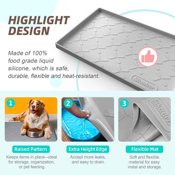 SIKADEER Under Sink Mat for Kitchen Waterproof, 28" x 22" Silicone Mat Cabinet Liner for Bathroom Under Sink Organizer with Raised Edge, Fits 30inch Standard Cabinet Under Sink Drip Tray Protector