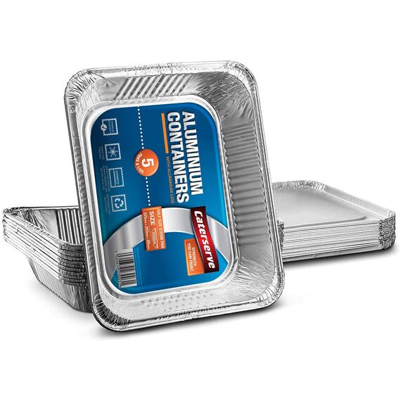 Caterserve Große Einwegschalen aus Aluminiumfolie, Behälter & Foliendeckel zum Backen, Braten, Kochen, Lebensmittelaufbewahrung und mehr, Pfanne, 32 x 26 cm, 10 Stück