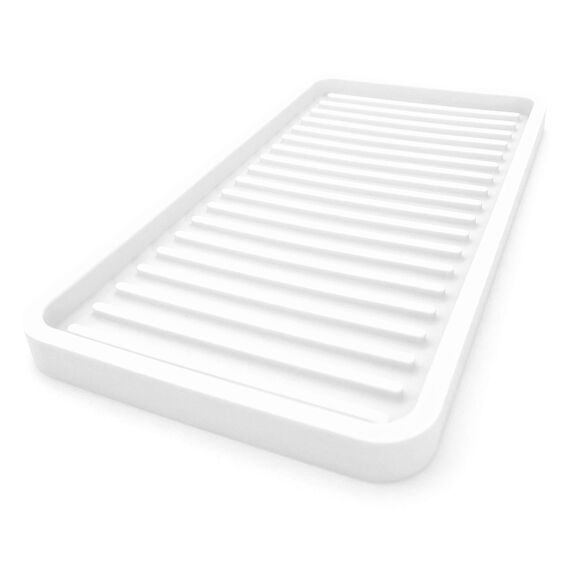 Happitasa Silikon-Küchenspüle, Schwammhalter und Arbeitsplattenschutz | gerade Linien Stil (weiß, 25,4 x 13,3 cm)