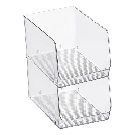 mDesign stapelbare Aufbewahrungsbox für Lebensmittel – Küchen Ablage mit offener Vorderseite für Kühlschrank, Schrankfach oder Gefriertruhe – Kühlschrankbox aus Kunststoff – 2er-Set – durchsichtig