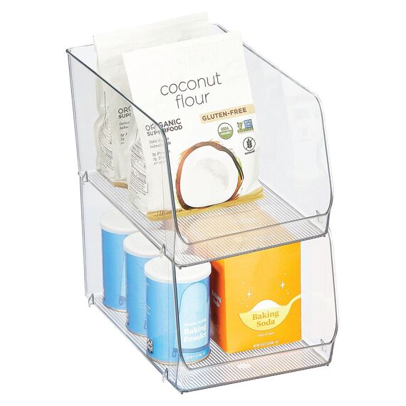 mDesign stapelbare Aufbewahrungsbox für Lebensmittel – Küchen Ablage mit offener Vorderseite für Kühlschrank, Schrankfach oder Gefriertruhe – Kühlschrankbox aus Kunststoff – 2er-Set – durchsichtig