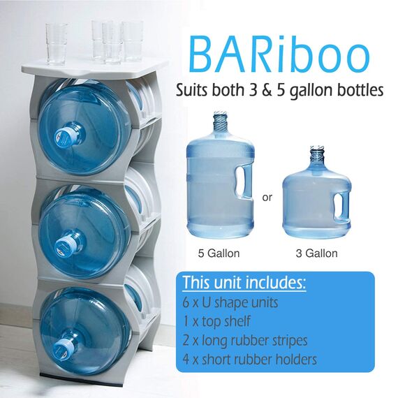 Bariboo Stapelbares Wasserflaschen-Aufbewahrungsregal, beste Wasserkrüge, 1,8 l, Krughalter für Küche, Schrank und Büro, verstärktes Polypropylen (Silber, 3 Plus Regal)