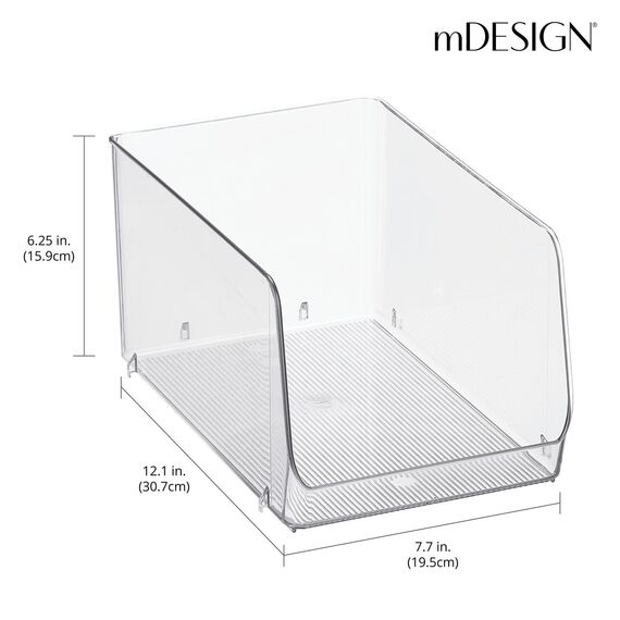 mDesign stapelbare Aufbewahrungsbox für Lebensmittel – Küchen Ablage mit offener Vorderseite für Kühlschrank, Schrankfach oder Gefriertruhe – Kühlschrankbox aus Kunststoff – 2er-Set – durchsichtig