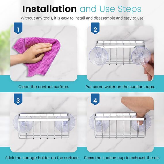 HLOOL Schwammhalter für Küchenspüle, Schwammhalter für Küchenspüle, Saugnapf, Spülbecken-Organizer (Chrom)