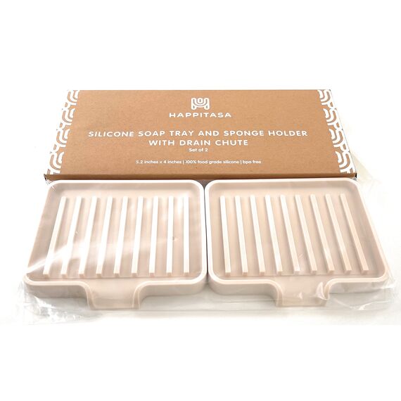 Happitasa Silikon-Seifenschale und Schwammhalter mit Abfluss-Chute, 2 Stück (Sand-Dollar, 13 x 10 cm)