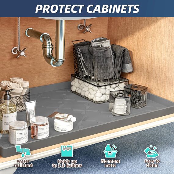 SIKADEER Unterbeckenmatte, 55,9 x 55,9 cm, Silikon-Regaleinlage für Küchenschrank, mit erhöhten Lippen, langlebiger Spülbeckenschutz für Küchenorganisatoren und Aufbewahrung, wasserdichte
