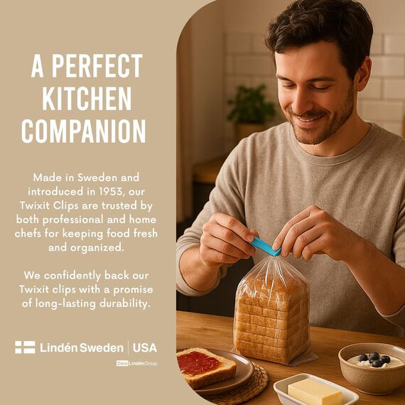 LINDEN SWEDEN Twixit Beutelklammern – halten Lebensmittel frisch, verhindern Verschütten, halten Lebensmittel frisch, verhindern Verschütten, ideal für Aufbewahrung und Organisation, mikrowellen-,